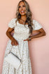 Enchanted Garden Floral Print Smocked Puff Sleeve Maxi Dress